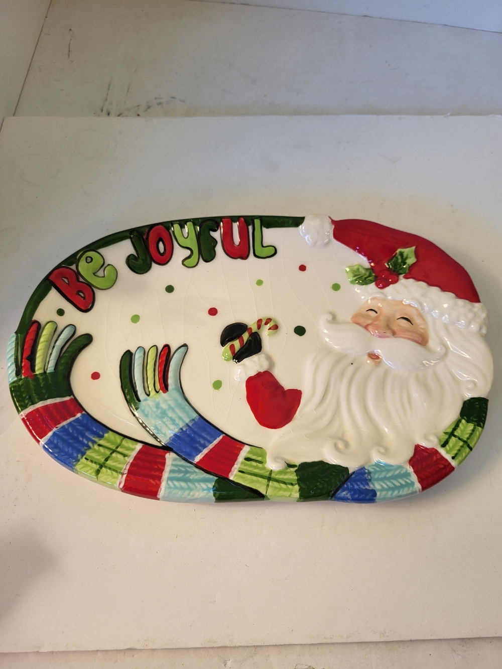 Festive 'Be Joyful' Santa Holiday Tray Fitz& Floyd